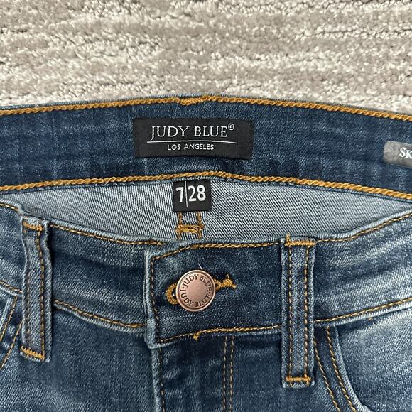 Judy Blue Jeans Womens 7/28 Skinny Fit Buffalo Plaid Patch Distressed Stretch - Picture 7 of 13